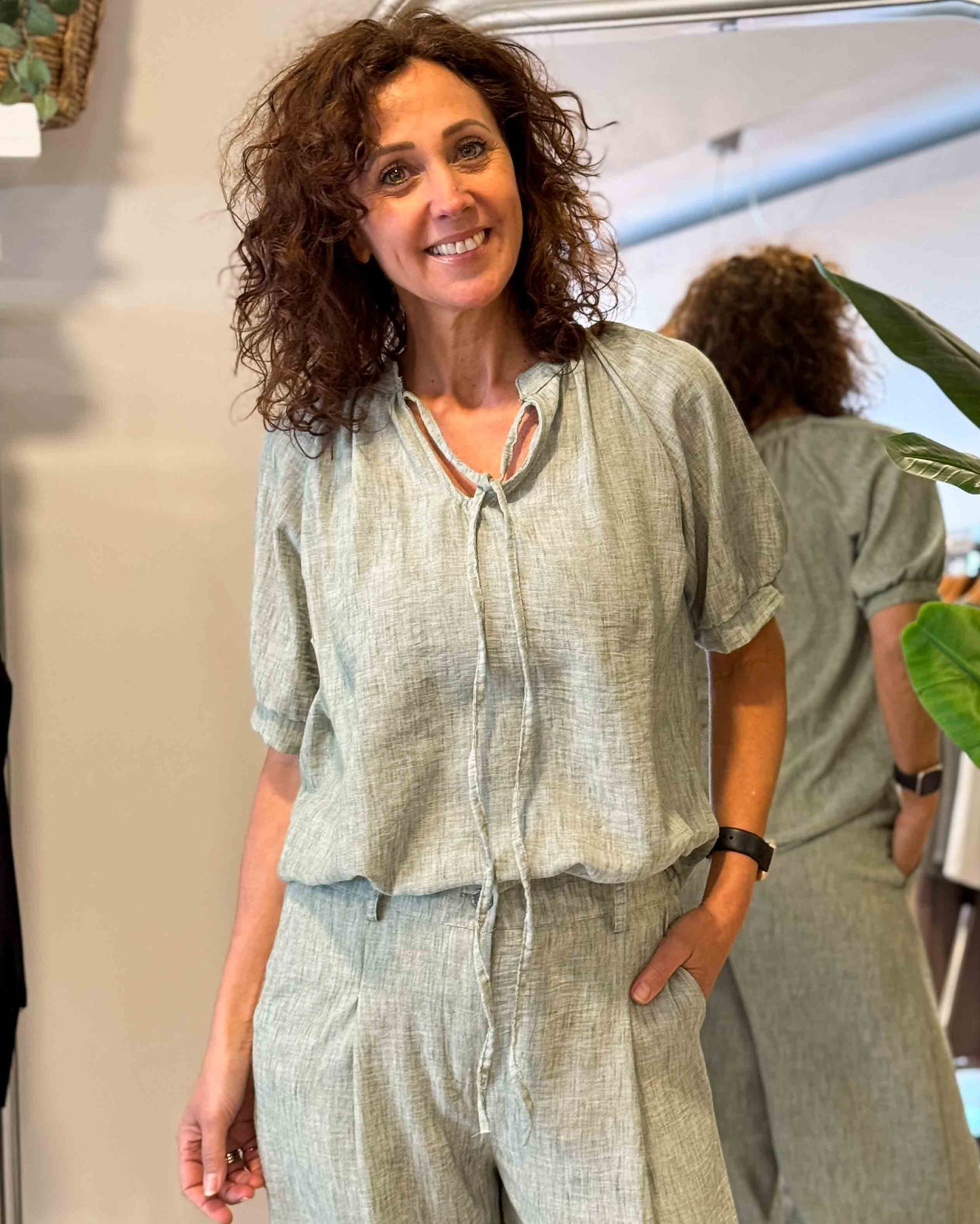 Blouse Ambika Linnenlook Groen