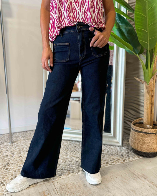 Jeans Wide leg met zakjes Donkerblauw
